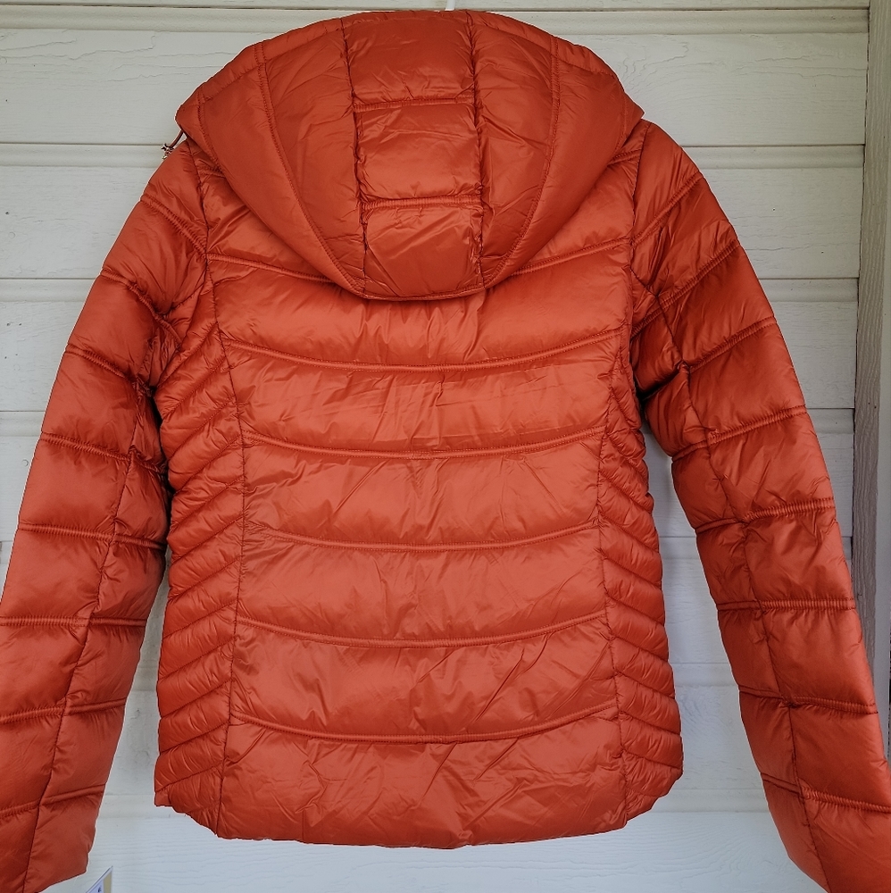 NWT MICHAEL KORS WOMENS PLUS SIZE PACKABLE DOWN HOODED PUFFER COAT SIZE L ORANGE - Picture 10 of 12